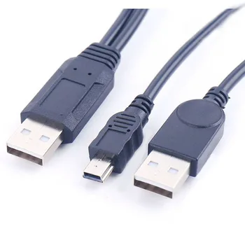 USB2.0 USB 2.0 double Tipa 2A Vīriešu Mini 5-Pin Male Y Kabeli, 0.7 m 70cm 2ft 2,5