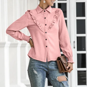 Sieviešu Blūzes vienkrāsainu Modes Gadījuma garām Piedurknēm Sieviešu Rudens Jaunu Top Laternu Piedurknēm Velveta Krekls