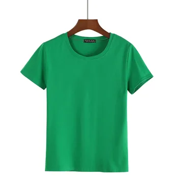 Jaunu 2019 pavasara vasaras Sieviešu kokvilnas t-veida topi, t-krekli ar īsām piedurknēm tunika Ikdienas pamata krekls, t krekls, konfektes krāsu o-veida kakla zaļa