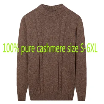 Jaunas Ielidošanas Modes Augstas Kvalitātes Ziemas Pure Cashmere Vīriešu Džemperis Gadījuma Izspēles Kakla Biezu Džemperi Plus Izmērs S-4XL 5XL 6XL