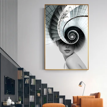 Anotācija Modes Sieviešu Kāpnes, Audekls Mākslas Glezniecības Dzīvojamā Istaba Eju Sienas Salons Mūsdienu Plakātu Mājas Apdare
