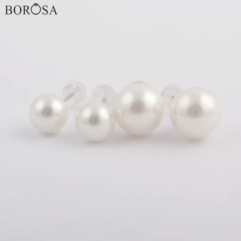 BOROSA 10Pairs Classic 92.5% Tīra Sudraba Krāsā 6mm 8mm Round Pērļu auskariem Rotaslietas, Dāma Vairumtirdzniecības WX1154