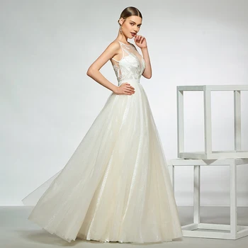 Dressv elegants parauga liekšķere kakla līnijas pogu, kāzu kleita bez piedurknēm appliques grīdas garums vienkāršas kāzu kleitas, kāzu kleitu