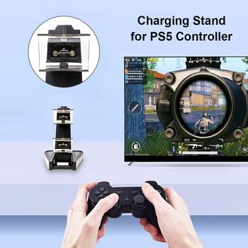 LED Spēli divu Veida USB-C Fast Charger Stāvēt Gamepad, Bezvadu Kontrolieris Uzlādes Doks Šūpulis PS5 Play Station 5 Piederumi