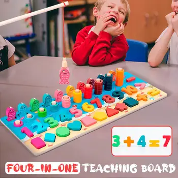 Four-in-one Montessori Izglītības Koka Rotaļlieta Ģeometrisku Formu Izziņas Puzzle Rotaļlietas Matemātikas Rotaļlietas Agri Izglītības Rotaļlietas, Atjautības