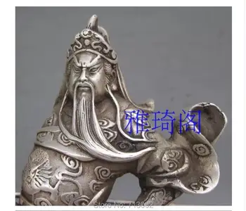 Vintage Ķīnas Archaian admirālis Balts Vara vispārējā Statuetes GuanYu Kara Zirgs