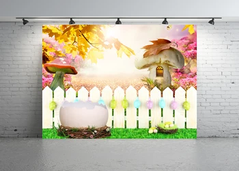 Lieldienas Pavasara Foto Fons, olu čaumalas, Ziedi Pasaku Džungļu Meža Fona Fotogrāfija Photoshoot Studio Banner