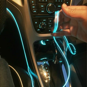 Auto LED Apdares Lentes 12V 2M Elastīgu Neona EL Stiepļu Trošu Iekštelpu LED Auto Gaismas Lentes Auto Piederumi