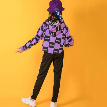 Hip Hop Deju Tērpi Meitenēm Ielu Dejas Drēbes Mūsdienu Skatuves Apģērbs Darbības Valkāt Bērnu Pleds Modes pelēkā vārna DNV12174