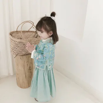 Līdz 2018. gada rudenī un ziemā jauns bērnu modes apģērbu komplekti meitenēm retro valsts drēbes 3 gab uzvalks babys ķīniešu stila apģērbu