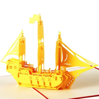 1gb 13*16cm Multicolor 3D Kuģa/Laivas Pop Up Kartes Ar Vintage Par Labāko Vēlmes Dzimšanas dienas Apsveikuma Kartīti, Dāvanu Valentīna