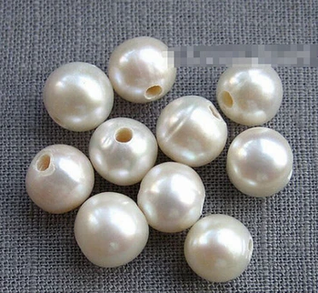 Karstā pārdošanas +++817 vairumtirdzniecības Kartupeļu Pērle Saldūdens Pērļu Lielu Caurumu Pērļu Baltā 8.5-9.5 mm 10Pcs 2 mm Caurums