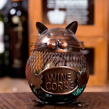 Kaķēns Kaķis Formas Vīna Korķa Konteineru Tooarts Dzīvnieku Rotājumu Radošā Apdares, Čuguna Mākslas Praktiski Amatniecības Mājās Dekoratīvie Dāvanu