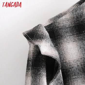 Tangada Sieviešu Vintage Pleds Drukāt Ruffles Krekls ar garām Piedurknēm, Elegants Sieviešu Ikdienas Brīvs Krekls 6M9