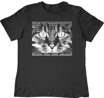 Jūsu Kaķis Konws Tieši tad, Kad Jūs pamodinās Sieviešu T-krekls, Smieklīgi Pulkstenis, Kaķis Krekls