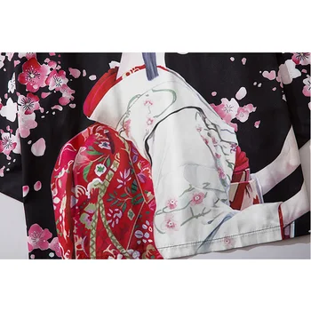 Melns Modes Japāņu Drēbes Sievietēm, Vīriešiem, Streetwear Skaistumu Drukāt Kimono Jaka Drēbes Ķīna Haori Obi Tradicionālo hanfu sievietēm