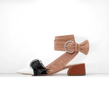 Arden Furtado 2019 vasaras seksīgas augstpapēžu kurpes 9cm potītes siksna puse kurpes sievietei elegantā chunky 9cm papēži sieviešu kurpes sandales baltā