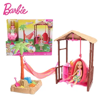 15cm Sākotnējā Barbie Lelle Bārbija Dreamhouse Piedzīvojumiem Tiki Būda Lelle Playset FWV24 Salmu Jumtu griestu Ventilators Smieklīgi