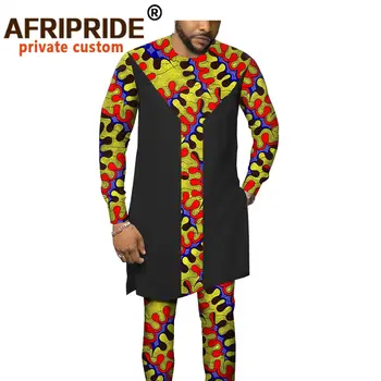 Āfrikas Vīriešu Apģērbu Cilšu Set Print Krekli+ Ankara Bikses Dashiki Tracksuit Tērpiem Blūze Topi Kabatas AFRIPRIDE A1916007B