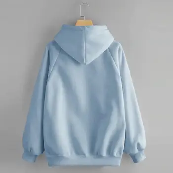 Tīrtoņa Krāsu Vilnas pelēkā vārna Sieviešu Ikdienas Kapuci Kabatas Džemperis ar garām Piedurknēm Krekls ir 2021. plus lieluma