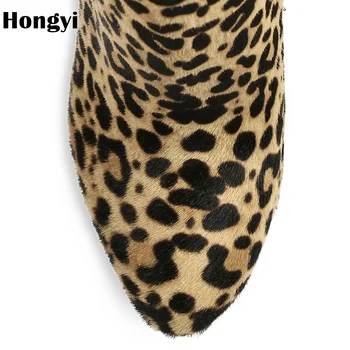 Hongyi Sieviešu Platformas Zābaki 2018 Modes Eiropā leopards izdrukāt Bootie Dobi Plānas augstpapēžu kurpes Zābaki Apavi Bootie Sapatos
