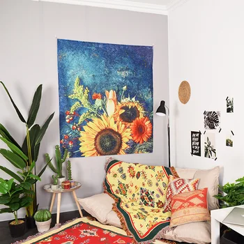 Saulespuķu ziedu Amerikāņu fona auduma ins pakārt auduma istabas sienas auduma gultas dekoratīvs audums
