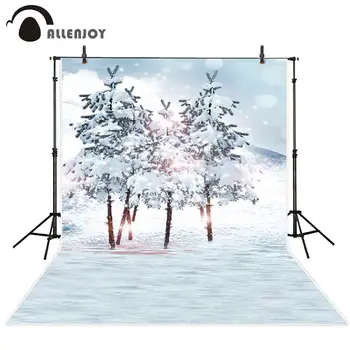 Allenjoy fotogrāfijas fona Ziemā koki meža mirdzēt bokeh sniegpārslas, sniega Ziemassvētku fona photocall profesionālās aksesuāri