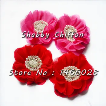 100 gab./daudz , 10 cm nobružāts šifona ziediem, ar rhinestone pērle ziedus par matu aksesuāri DIY galvas stīpa 23 krāsas ,