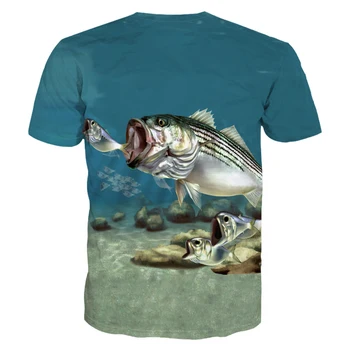 Jautri Big Fish Ēst Mazo Zivju Drukāt Modes Īsām piedurknēm T-krekls Dropshipping un Vairumtirdzniecības