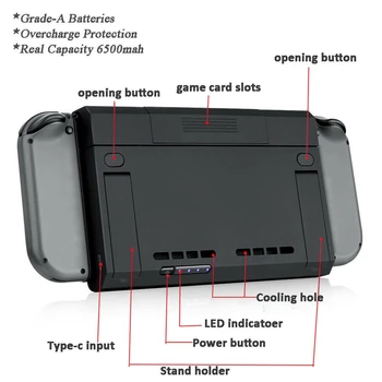 Akumulatora Pagarināts Ārējo Lādētāju Gadījumā 6500MAh Nintendo Slēdzis