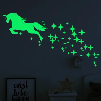 Spīd Tumsā Unicorn Sienas Uzlīmes Bērniem, Bērnu Guļamistaba Griestu Mājas Dekoru Gaismas Stars Unicorn Sienas Uzlīmes Muursticker