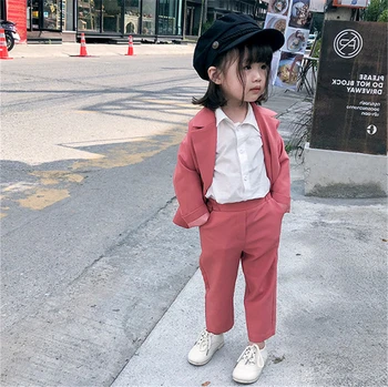 Maz Meiteņu Kostīmi Rudens Gadījuma Korejas Modes Toddler Meitenes Formālās Valkāt Bērni Žakete Meitenēm 2 3 4 5 6 Y Bērnu Apģērbs, Uzvalki