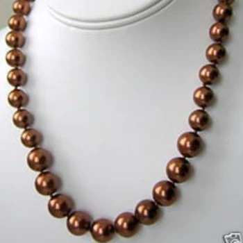 Imitētu-pērļu šokolādes 10mm kārtas shell populārs eiropas krelles diy modes kaklarota sieviešu rotaslietu izgatavošana 18 collu BV323