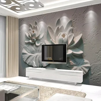 3D Tapetes Mūsdienu 3D Gofrēts Lotus Foto sienas Sienas Dzīvojamā Istabā, TV Dīvāns Fona Ūdensizturīgs Sienas Audums Mājas Apdare 3D