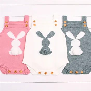 Jaunu Salds Jaundzimušais Zēns, Meitene Cute Bunny Adīšanas Vilnas RomperJumpsuit Apģērbs Komplekts 0-24M