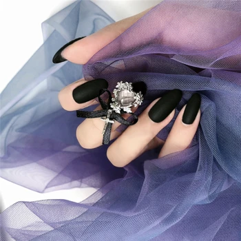 Amerikāņu punk stila Dark style black tīru krāsu ar skaida tauriņš loku 3d dekorēts viltus Līgava naglas dāma pilna nagu padomi