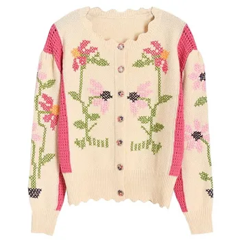 Modes jaunās rudens sākumā dobi izšuvumi, ziedu jaka džemperis