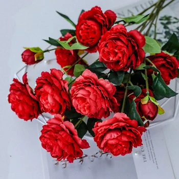 3 Galvām, Mākslīgie Ziedi Zīda Simulācijas Peonija Eiropas Stila Rožu Ziedu Viltus Ziedi, Līgavas Pušķi, Kāzu Dekori