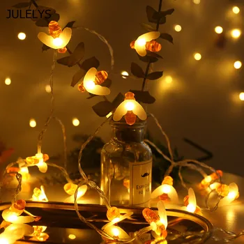 JULELYS 10M 80 Sīpoli Bišu LED Garland String Gaismas Ziemassvētku Pasaku LED Gaismas Rotājumi Kāzu Puse Svētku Apgaismojums