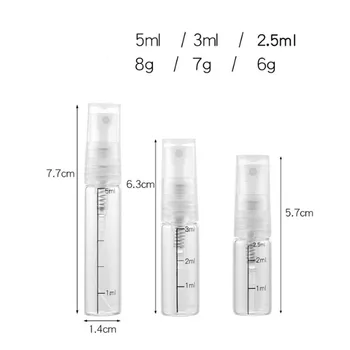 2.5 ml 3ml 5ml Mini Portatīvo Pārredzamu Mēroga Stikla Smaržu Pudeles Ar Spray&Tukšs Parfum Kosmētikas Pudelīte Ar Iztvaicētāju