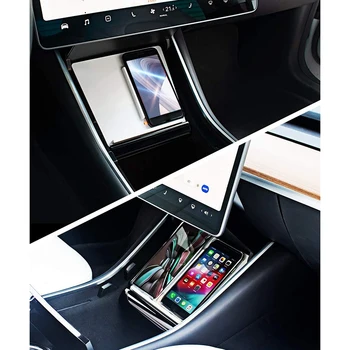 Auto Centra Konsole Mobilo Tālruņu Bezvadu Lādētāju Dual Ātrās Uzlādes Bezvadu Lādētāju Tesla Model 3