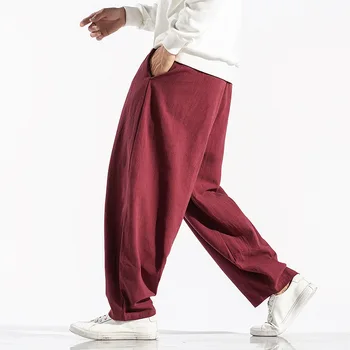 Vīriešu Ķīniešu Stila Bikses Rudens Kokvilnas Lien Brīvs Bikses Vīriešu Hip Hop Streetwear Joggers Vintage Harēma Bikses Plus Lieluma