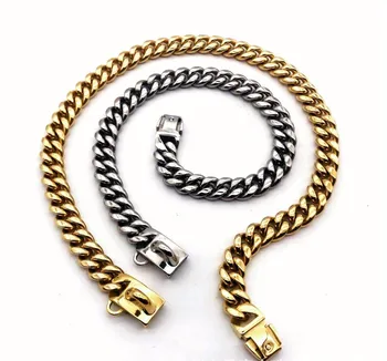 Mazā Vidējā Lielā kaklasiksna Nerūsējošā Tērauda 14mmPet Kaklarota Lpp Ķēdes Zelta franču Buldogs Pitbull