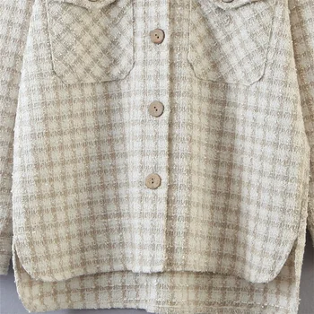 Pleds kabatas buttoned dāma temperamentu, krekls, jaka 2021. gada rudenī, jaunās dāmas kažoku, atloks garām piedurknēm smilšu krāsa