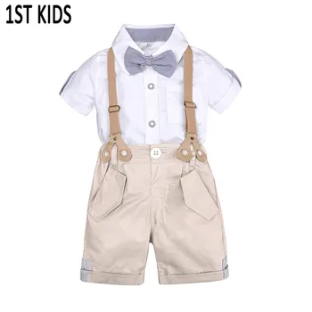 Ir 2021. Modes baby boy apģērbs ar īsām piedurknēm baltā T+bikses+tauriņu 3cps džentlmenis bērnu apģērbu komplekts jaundzimušo weddin DBC0591