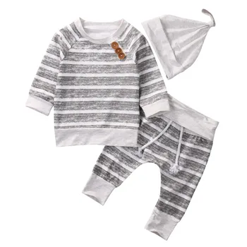 3Pcs Jaundzimušais Zēns Svītrainu Apģērbu ar garām piedurknēm T Krekls+Bikses Uzvalki, Bērnu Rudens Ziemas Tracksuit Tērpiem 0-18Months
