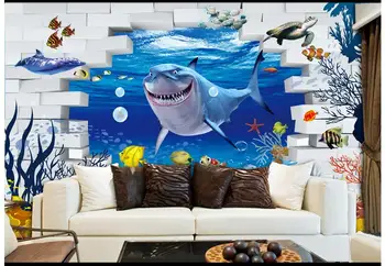 Pasūtījuma 3d tapetes-3d sienas tapetes zemūdens pasaulē, karikatūra tapetes bērnu istabas fonā pie sienas gleznas dekorēšana