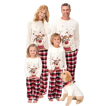 Ziemassvētku Vecāku un bērnu Apģērbs, Ģimenes Pieskaņotu Apģērbu ar garām Piedurknēm ar Apaļu Kakla Briežu Galvas Drukāt Džemperis + Pleds Bikses Bērniem Mamma