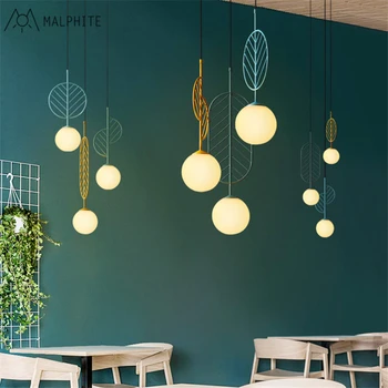 Malphite lampas Ziemeļvalstu kulons gaismas vienkāršu mūsdienu bārs, Kafejnīca radošo restorāns kulons lampas macarons Lapu dekors gaismas ķermeņi,