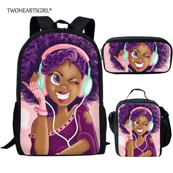 Twoheartsgirl Pusaudžu Meiteņu Skolas Soma Komplekti Stilīgs Afro Meitene Bookbags Unikālu Melnās Āfrikas Amerikāņu Dāma Schoolbags Mochila